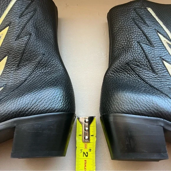 MODERN VICE Golden Bolt Black & Metallic Gold Leather Ankle Boots Size EU 35/US5 - Picture 14 of 16